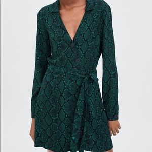Teal Green Snake Print ZARA Wrap Dress